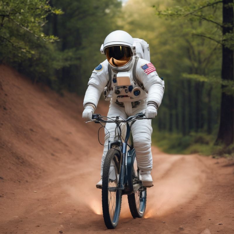 Astronot kıyafeti giyen bisiklet süren adam